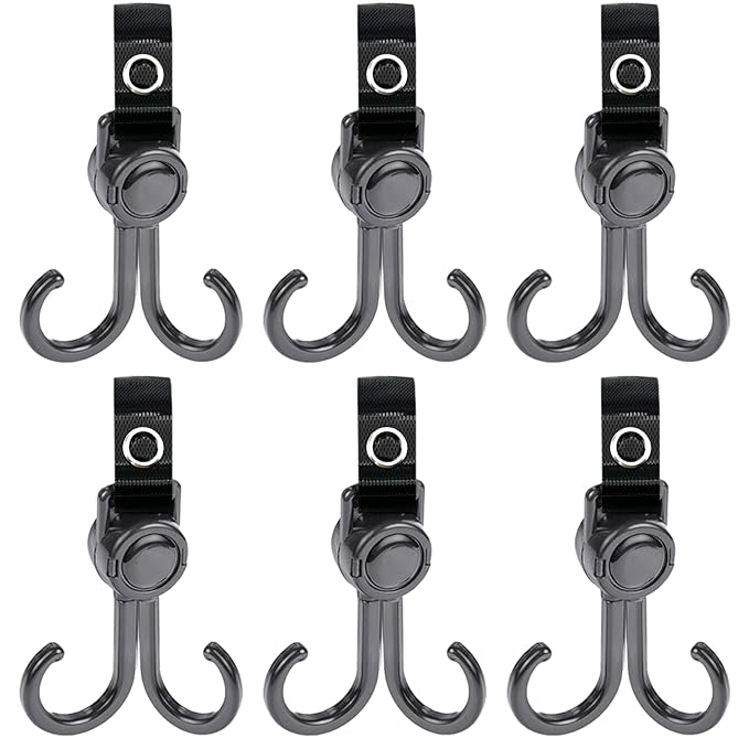 DEIHAALEN Double Stroller Hooks, 6 Pack Car Seat and Headrest Hook, Adjustable Universal Organizer Hanger for Strollers