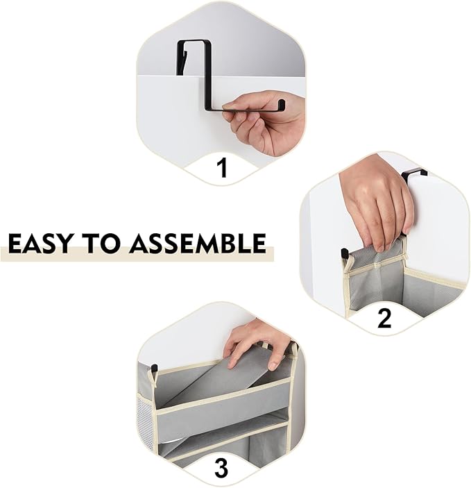 roomtalk Over The Door Organizer 6-Shelves and 12 Side Pockets, Over The Door Storage for Bathroom Bedroom Nursery, Hanging Door Organizers for Baby Diapers and Kids Toys (13"x5"x54", Grey)