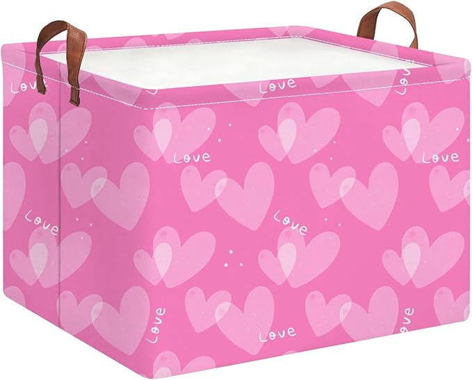 HKEC Rectangle Storage Basket with Handles,Collapsible Storage Bin,Books Box,Gift Basket(Pure Love)