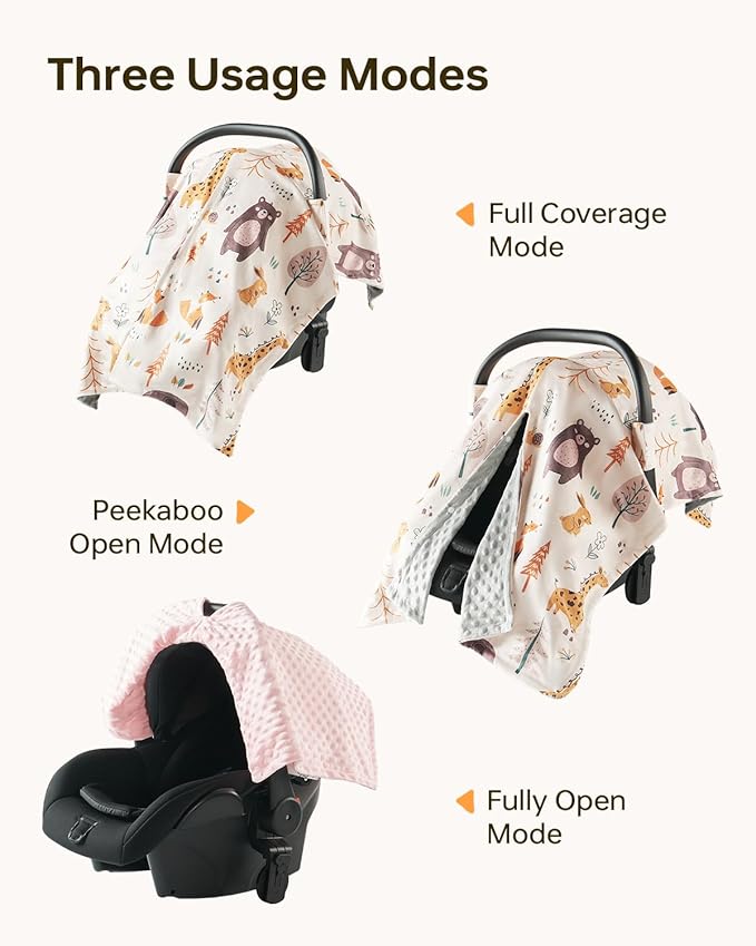 Infant Car Seat Cover Winter Minky - Baby Car Seat Canopy with Snap Peekaboo Opening, Multi-Use as Stroller Cover, Nursing Cover and Baby Blanket for Boys Girls (Beige)