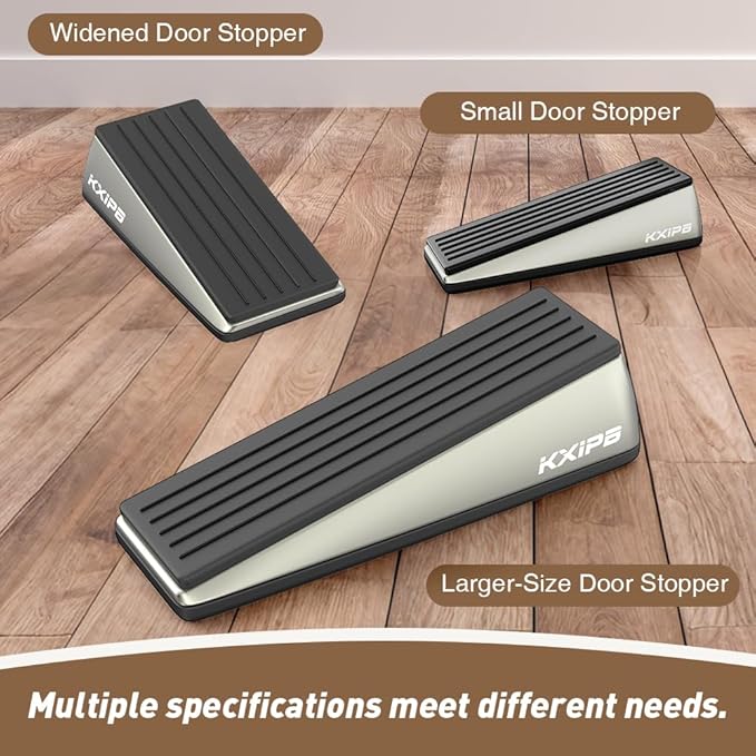 2 Pack Widened Door Stopper Wedge - Heavy Duty Door Stoppers Stop Wedge Made of Premium Quality Brushed Stainless Steel, Wall Protector for Home & School with Self Adhesive Holder Satin Nickel