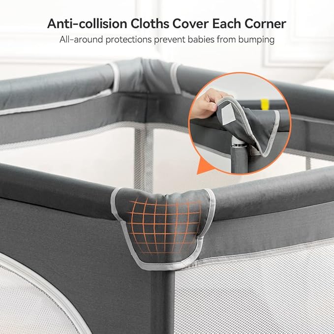COMOMY Playpens for Babies and Toddlers, Small Baby Play Pens, Activity Center for Safe and Non-Slip Baby Fence, Full Mesh Design, Indoor & Outdoor Kids Activity Center (Dark Grey, 36"x36")
