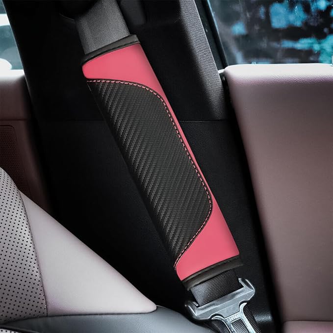 AUCELI 2PCS Car Seat Belt Cover, Carbon Fiber Seatbelt Shoulder Strap Covers, Breathable Leather Soft Harness Pad Protect Your Neck and Shoulder Compatible with Cars