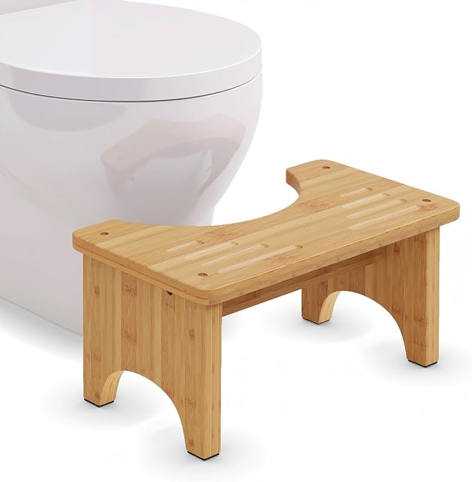 9 Inch Toilet Stool for Adults, Natural Bamboo Wood Poop Stool for Squatting Potty, Non-Slip & Portable Bathroom Step Stools for Healthy Pooping, Natural Color, 1 Pack