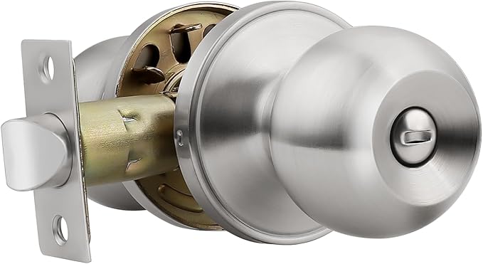 Knobonly 1 Pack Privacy Door Knobs Satin Nickel, Keyless Door Knobs Interior for Bedroom and Bathroom, Round Door Handles Stainless Steel, Classic Design