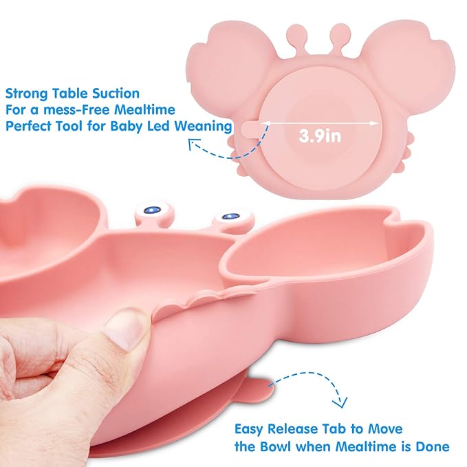 Linowos Silicone Suction Plate for Toddlers - Self Feeding Training Divided Plate Dish and Bowl for Baby and Toddler, Fits for Most Highchairs Trays, BPA Free Microwave Dishwasher Safe