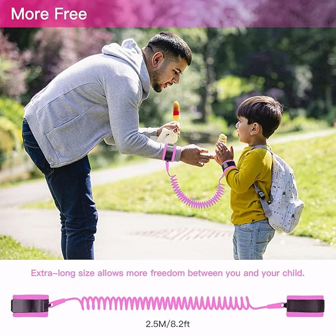Anti Lost Wrist Link for Toddlers, Safety Toddler Leash, Child Leash, Wrist Leash for Babies and Kids, Children's Safety Wristband for Outdoor, Family Travel(8.2ft/2.5m, Pink)