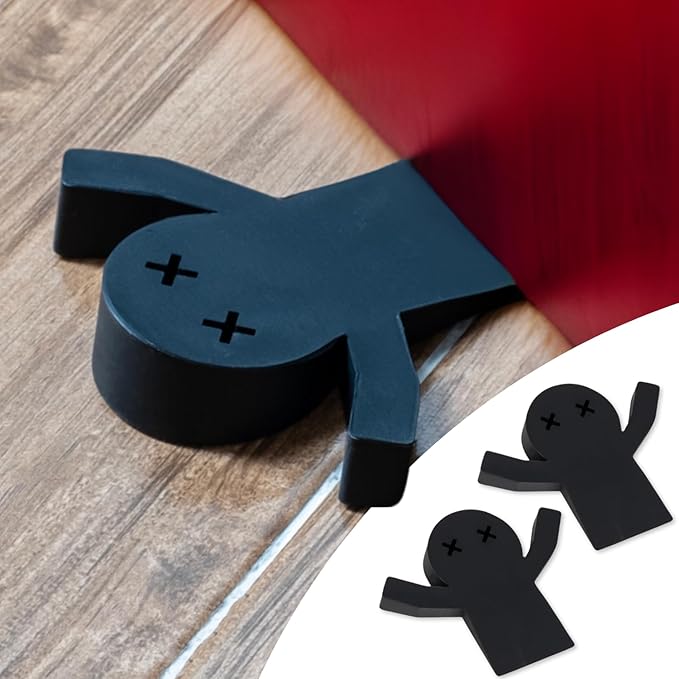 2-Pack Decorative Door Stoppers for Bottom of Doors (1") | Fun Cute Door Stop Cute Doors Stopper | Black Door Stops for Bottom of Door | Large Doorstops Wedge | 1-Inch High | 2-Pack 'Flat Mates'