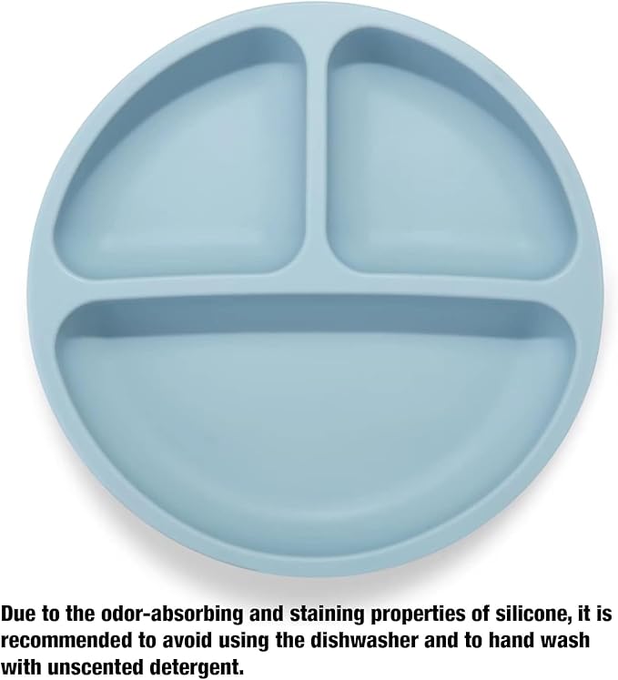 PandaEar 3 Pack Toddler Plates, Silicone Divided Suction Plate for Babies, BPA-Free 100% Food-Grade Silicone Unbreakable Baby Plate (Blue)