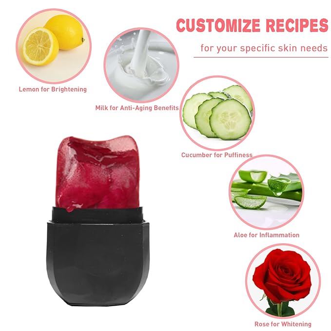 Ice Mold for Face, Facial Ice Roller and Gua Sha Facial Tool, Reusable Facial Treatment, Facial Ice to Tighten & Tone Skin & De-Puff The Eye Area, Cryotherapy for Face Ice(Black)