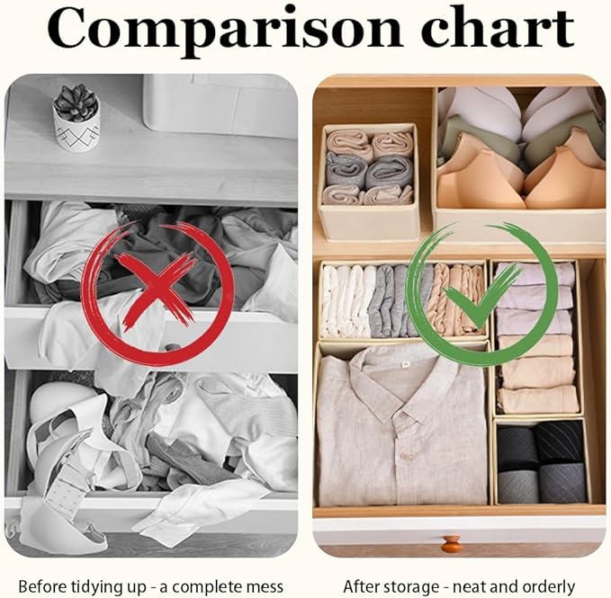 Drawer Organizer Clothes - 14 Pack Beige Dresser Organizer for Baby Clothes, Underwear, Socks, Foldable Closet Storage Divider Bins for Nursery, Bedroom, Dorm