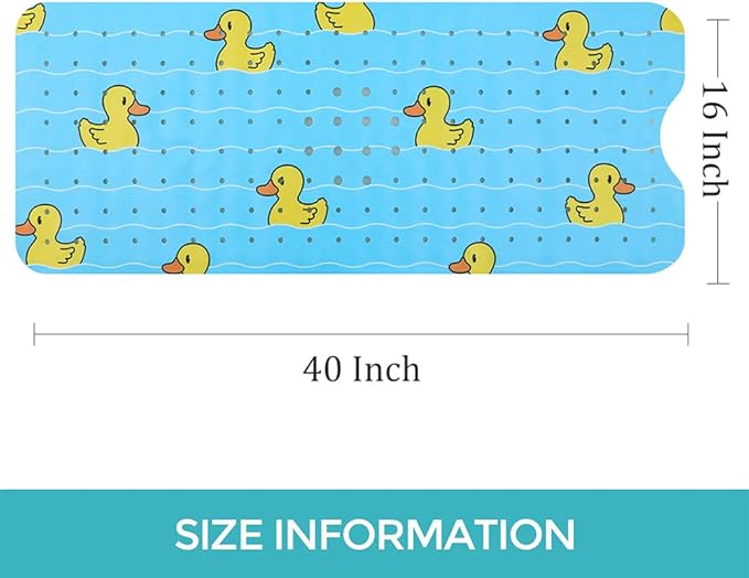 Tubozadi Bathtub Mat Non Slip Shower Mat for Kids Adults & Elderly 40X16 Inch Extra Long Anti Slip Bath Mats for tub Mat with Suction Cups and Drain Holes,Duck