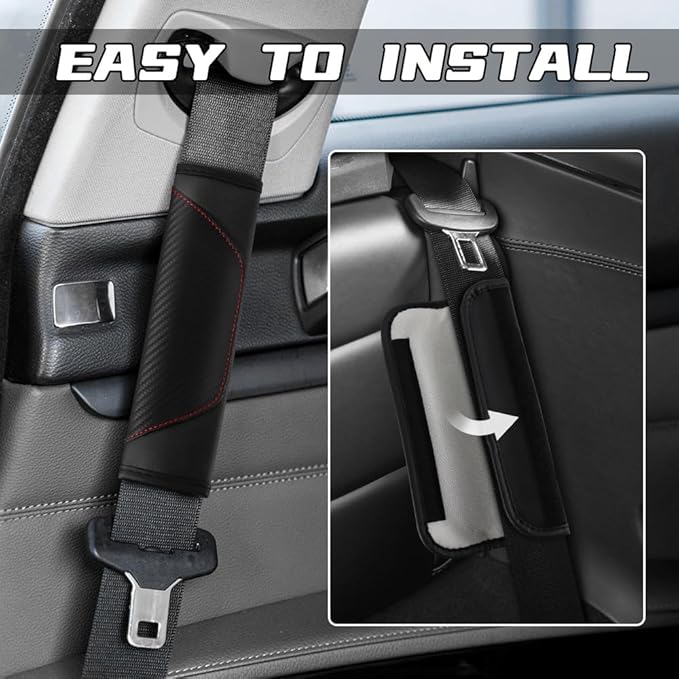 2PCS Car Seat Belt Cover Pad, Soft Carbon Fiber Leather Seatbelt Shoulder Protector for a More Comfortable Driving, Universal Safety Belt Strap Cover to Protect Your Neck (Black)