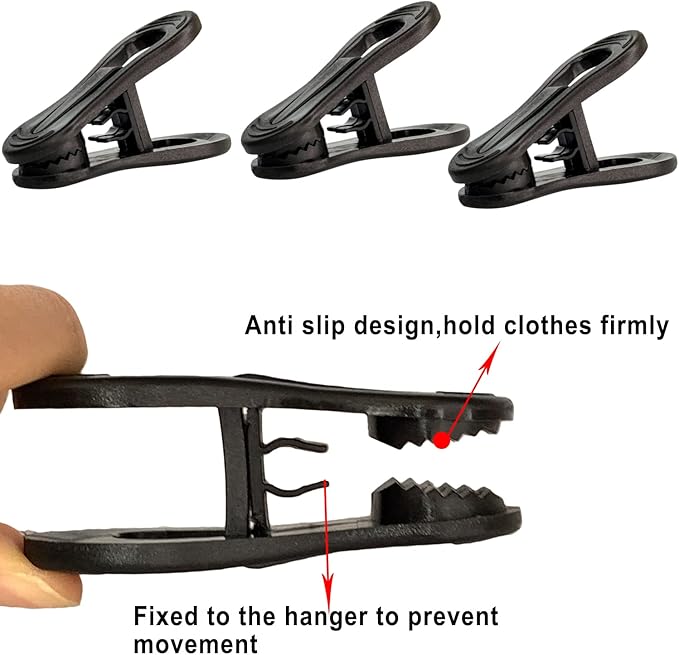 TOFIIGREM Black Hanger Clips 60 PCS, Multi-Purpose Plastic Clips Perfect for Plastic Hangers Velvet Hanger, Finger Clips for Skirt Pants Hangers