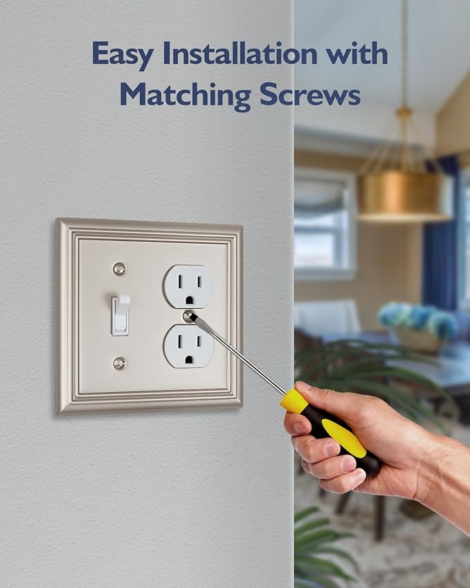 2-Pack Combination Toggle/Duplex Wall Plate, Wall Outlet Covers for Double Light Switches, Receptacle Outlet, Dimmer Switch, Satin Nickel Finish, Midsize, A031 Series