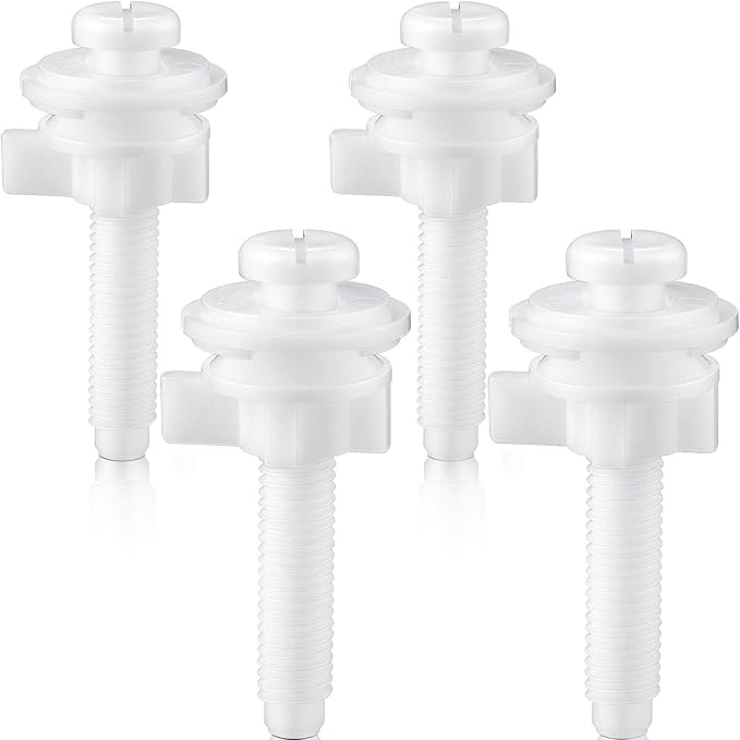Jetec 4 Pieces Toilet Seat Screws Replacement Kit Plastic Bolts with Plastic Nuts and Washers Parts Kit for Fixing The Top Toilet Seat, White
