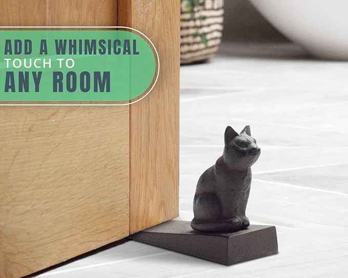 Comfify Vintage Cast Iron Cat Door Stop – One Decorative Wedge with Felt Bottom – Rust Brown Finish