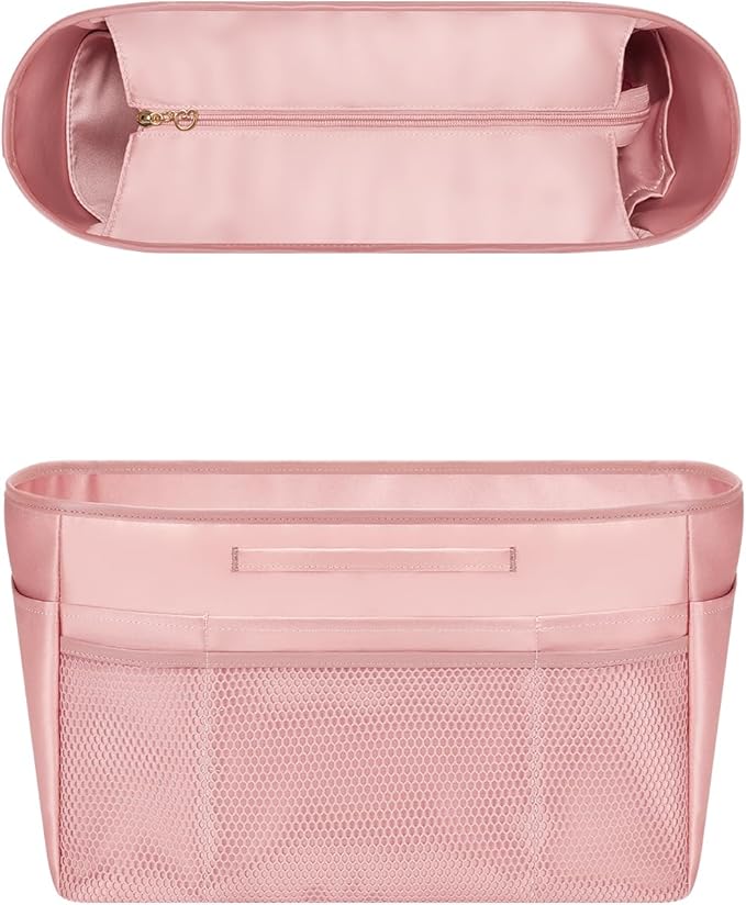 GIVLEFLY Tote Organizer Insert with Multiple Pockets Zipper Purse Dividers with Handle Lightweight Purse Liner with Cup Holder Fit for Saint Louis Large, Neverful and More(Extra Large,Pink)