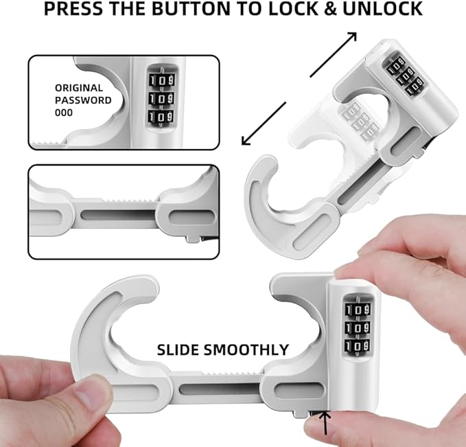 4 Pack Child Proof Cabinet Door Locks Baby Safety Combination Adjustable Cupboard Locks Passwords Child Proofing Latches for Knob Handle Drawers Closet (White)