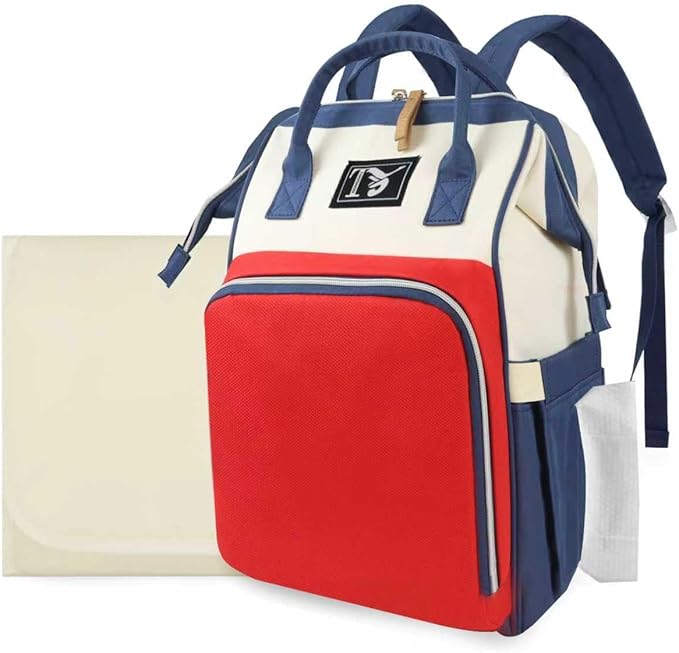 Packino Diaper Bag Backpack for Women - Multifunction Travel Essentials Baby Diaper Bag with Changing Pad, Large Backpack Baby Girl Boy, Insulated Bottle Holders & Stroller Straps (Red+Blue)