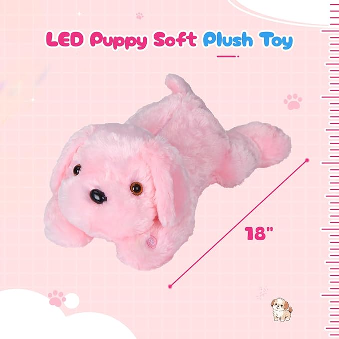 WEWILL 18'' Light up Pink Puppy Dog LED Stuffed Animal with Colorful Night Light Glow Soft Plush Toy Gifts for Kids on Christmas Birthday