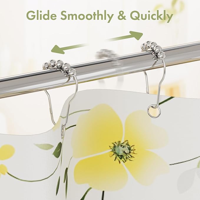 Amazer Shower Curtain Hooks, Decorative Shower Curtain Hooks Rust Proof Stainless Steel Shower Hooks, Shower Hooks for Shower Bathroom Rods Set of 24, Polished Chrome
