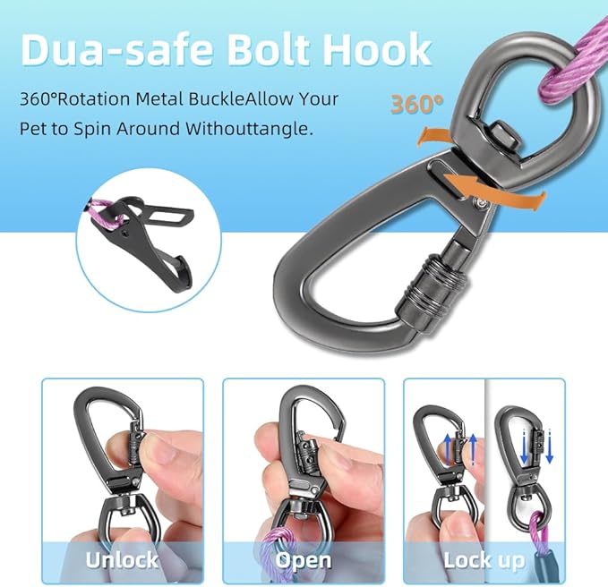 3-in-1 Dog Car Seat Belt Harness - Chew-Proof Steel Cable Seatbelt with Heavy-Duty Buckle & Clip - High Tensile Strength Car Safety Restraint for Small, Medium, Large Dogs (Purple, 16 inch/40 CM)