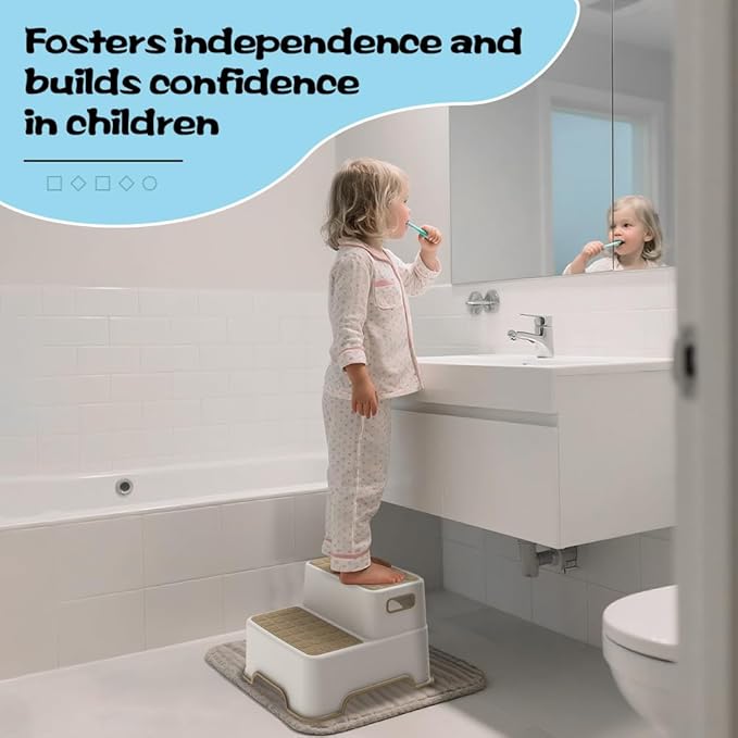 ZLMHYYM Toddler Step Stool for Bathroom sink, 2 Pack Step Stool for Kids, Plastic Potty Training Toilet Stepping Stools, Child and Baby Lightweight&No-Slip Two Step Stools for Kitchen(Off-White/Khaki)