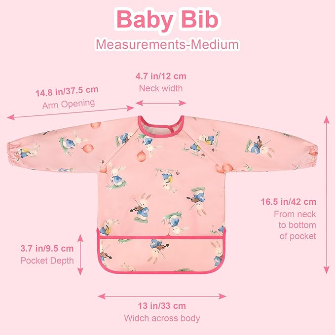 Accmor 5 Pack Long Sleeve Bibs, Baby Smock Waterproof Sleeved Bib Smock for Baby Toddler 6-36 Months