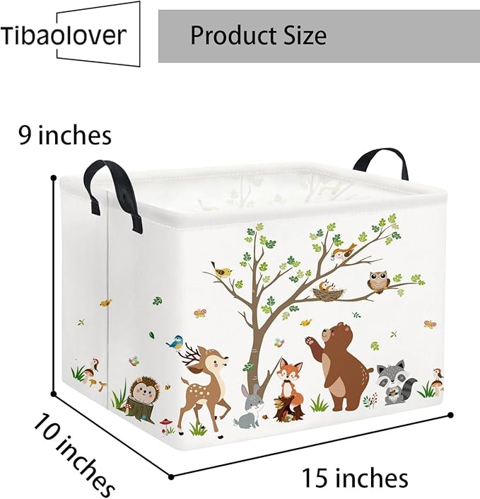 TIBAOLOVER Rectangular Kids Storage Basket Baby Storage Basket with Handles for Home Kitchen Boys and Girls Cute Toy Storage Bin Organizer Shelf Book Room Decor(Tree Animal)
