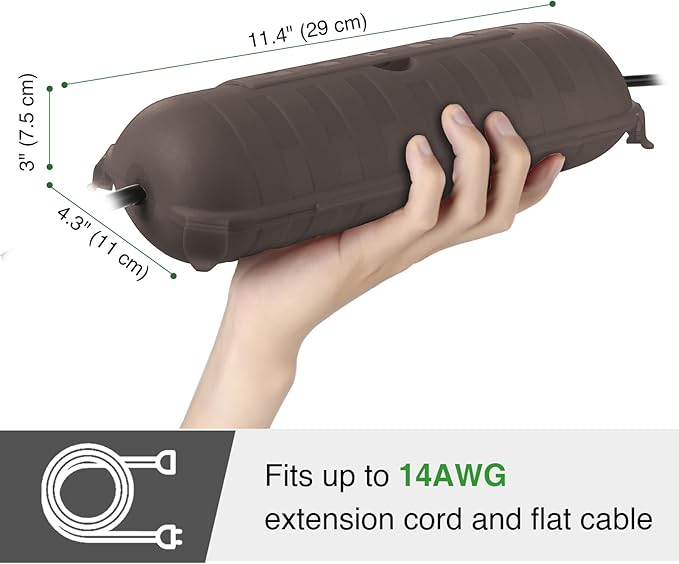 Flemoon Outdoor Extension Cord Safety Cover with Waterproof Protector Seal, Weatherproof Electrical Connection Box, Brown
