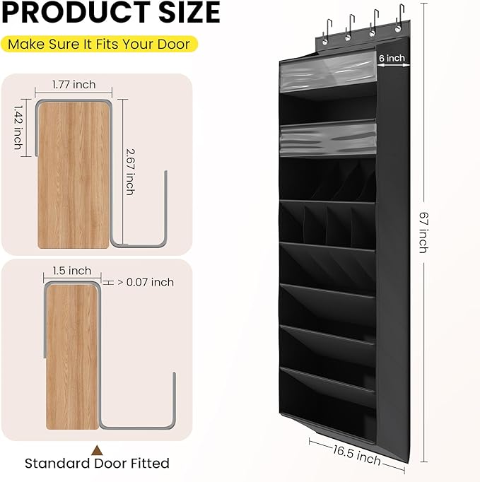 Mefirt 8 Tier Clear Over the Door Shoe Organizer with Deep Pockets, Door Shoes Rack with hard Cardboard and Tubes to Keep the Shape, Hanging Shoe Rack for Closet Organizers, Shoe Holder Black