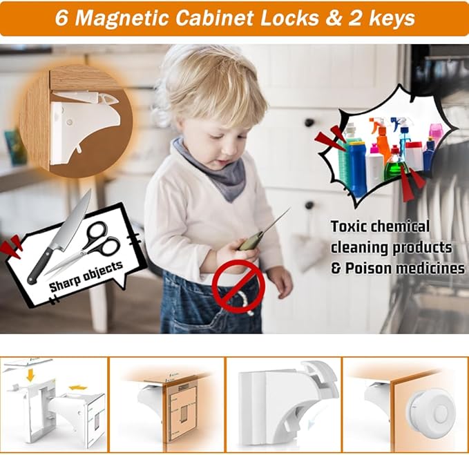 Baitiny Baby Proof Kit, 44 Packs Child Safety Essentials Set - Invisible Magnetic Cabinet Locks, Corner Guards, Outlet Covers - All-in-one Super Value Baby Proofing Kit