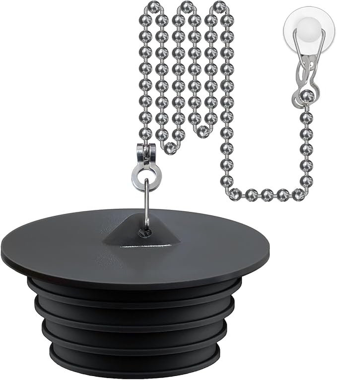 Bathtub Stopper, Silicone Tub Drain Stopper/Plug/Cover with 27.5" Stainless Steel Beaded Chain, Shower Bath Drain Water Stopper