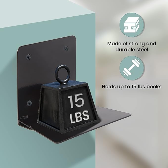 STORAGE MANIAC Floating Book Shelves for Wall Mounted Invisible Floating Bookshelves Heavy-Duty Steel Hidden Bookshelf Hanging Bookshelves for Bedroom Living Room Office, Black 4-Pack Large