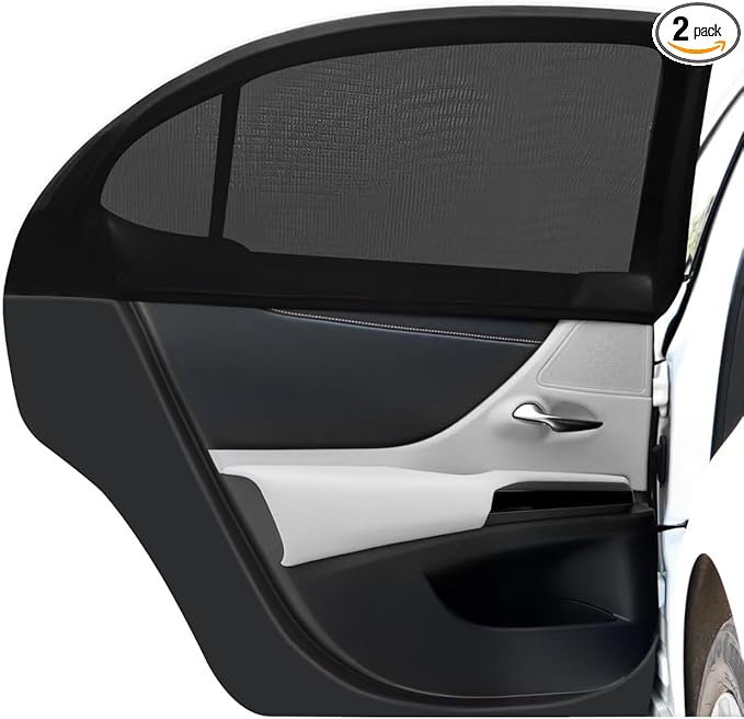 Car Rear Side Window Shadows for Small,Medium Sedan Car Only, Breathable Mesh Stretch Sun Shade Screens Covers ffor Camping, Anti-Sun Glare, Reduce UV Rays, Privacy Protection, 2 Pack