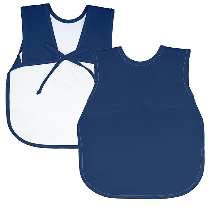 BapronBaby Minimalist Navy Blue Bapron - No Neck Tie Safer Bib for Baby & Toddler - Soft Waterproof Stain Resistant - Machine Washable - Sz Preschool 3-5yrs