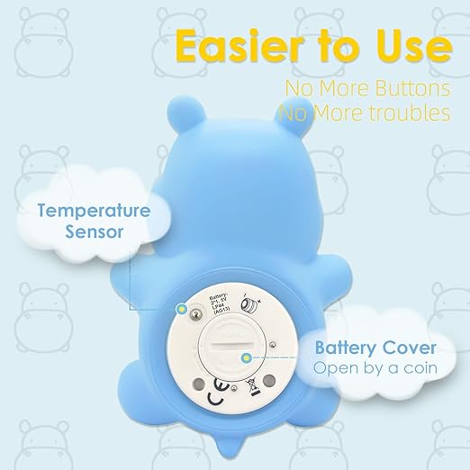 Baby Bath Tub Thermometer for Newborn - Bathtub Water Temperature Thermometer for Toddler, Safety Floating Bathing Tub Toy Newborn Bath Essentials, Gift for Mom Kid Girls Boys (Hippo)