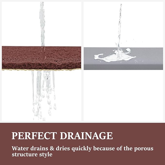 LuxStep Shower Mat Bathtub Mat,36x16 inch, Non-Slip Bath Mat with Drain, Quick Drying PVC Loofah Bathmat for Tub,Shower,Bathroom,Reddish Brown