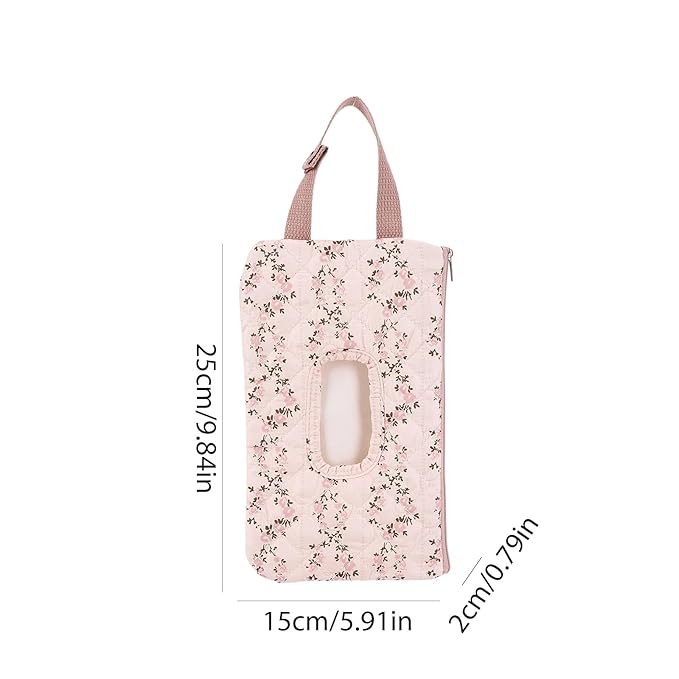 HIBEAR Quilted Diaper Wipe Pouch Portable Mommy Bag Refillable Floral Baby Wipe Holder for Travel Stroller Daily Casual (red-)