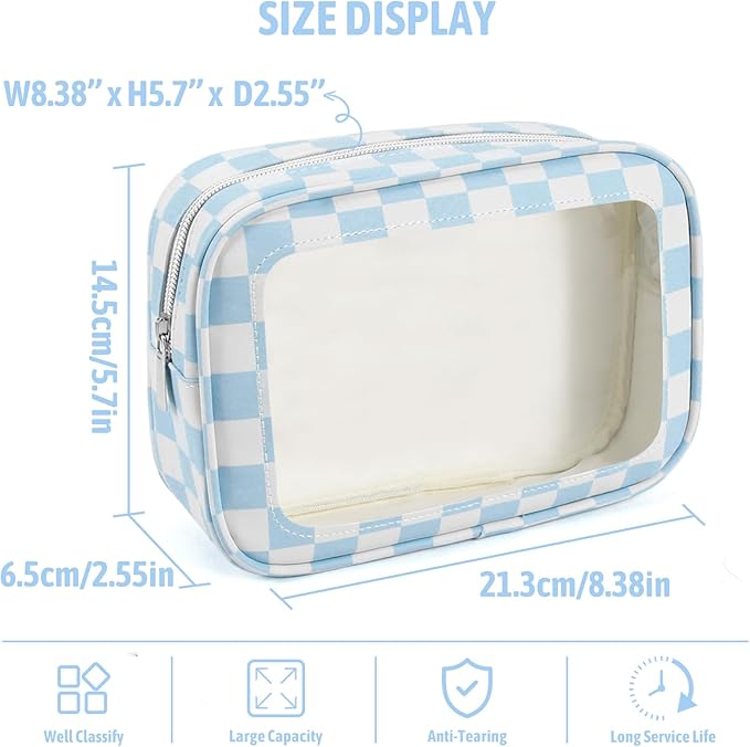 3PCS Clear Toiletry Bag,TSA Approved Travel Makeup Pouch with Zipper for Cosmetics and Toiletries，Diaper Bag Organizer Pouch Set,Women's Purse Organizer and Clear Car Bag