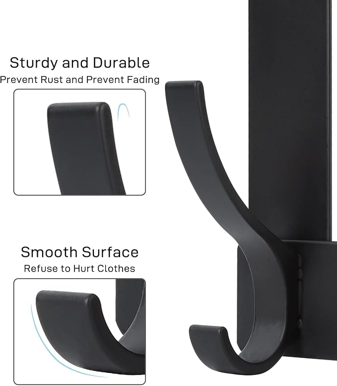 Optish Over The Door Hooks, Door Hanger Hooks for Hanging, Over The Doors Towel Racks for Bathroom with 12 Coat Hook, Coat Rack Dorm Essentials Bathroom Accessories（1 Pack, Black）