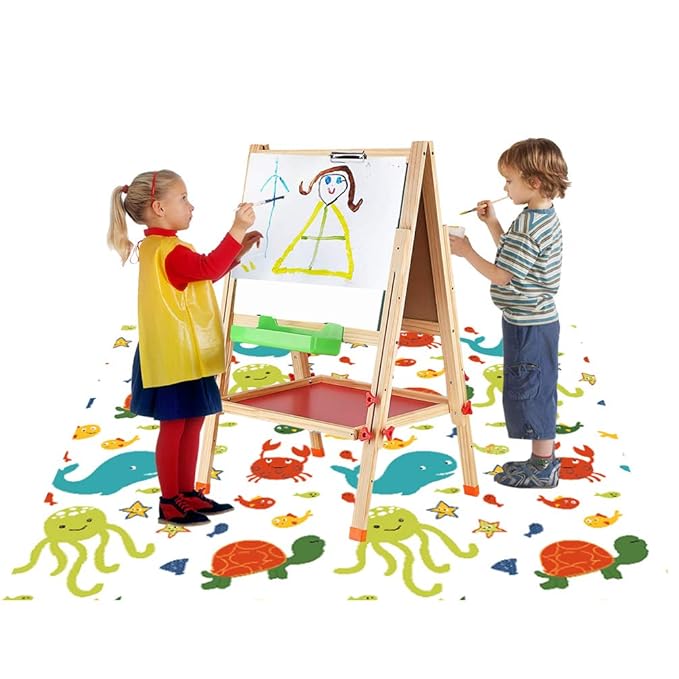 Splat Mat for Under Highchair/Arts/Crafts, WOMUMON Baby Reusable Waterproof Anti-Slip Floor Splash Mat, Portable Play Mat and Table Cover (51", Seaworld)