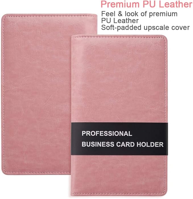 Sooez Leather Professional Business Card Holder Organizer, 240 Card Capacity PU Name Credit Cards Booklet (Pink)