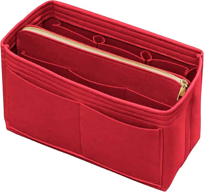 Purse Organizer Insert with Zipper Felt Bag Organizer for Tote Purse Bag Red XLarge