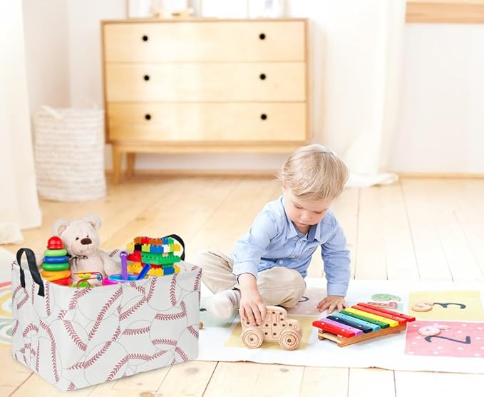 Sanjiaofen Rectangular Baseball Baskets, Sport Basket for Kids,Kids Basket, Boys Storage bins with Handles.Clothers,Toys,Books, Gifts Storage. (Baseball)