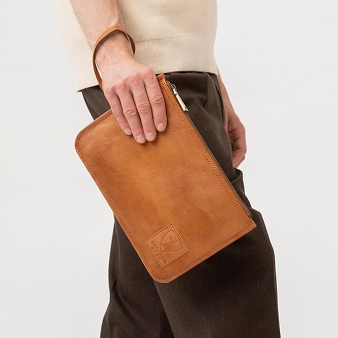 BERLINER BAGS Vintage Genuine Leather Document Organizer Theo XL, Passport Holder and Travel Wallet - Brown