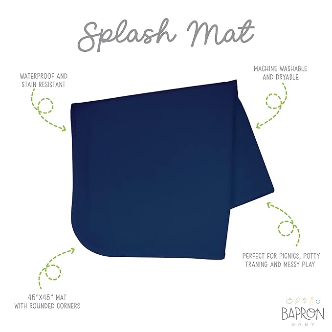 BapronBaby Minimalist Navy Splash Mat - Waterproof Catch-All for Under High Chairs, Floors, Tables, Playtime or Arts & Crafts - Machine Washable - 45" x 45”
