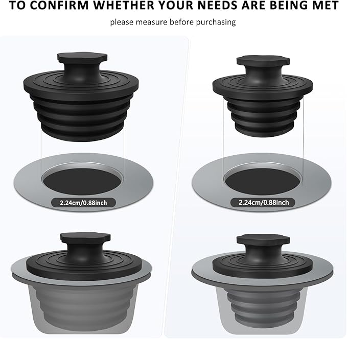 Bathtub Drain Stopper - 2 Pack Silicone Universal Shower Drain Cover, Tub Stopper Bathtub Drain for Bathroom, Tub, and Shower Drain - Easy Install Shower Drain (Black)