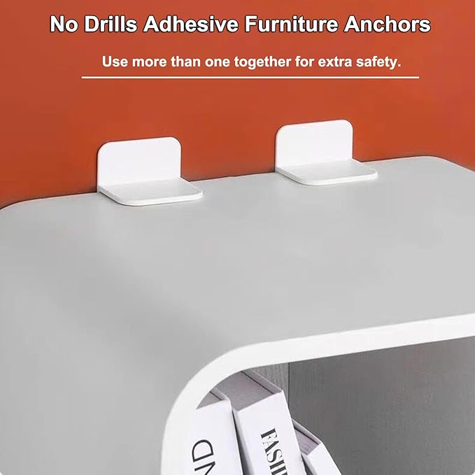 6 Packs Furniture Anchors for Baby Proofing, No Drill Adhesive Anti Tip Wall Anchors for Dresser Bookshelf Mirror Cabinet TV Stand Pantry Shelves Securing